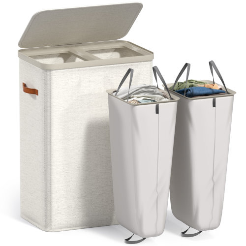 Rebrilliant Fabric Laundry Hamper - Collapsible 2-Compartment Laundry Basket with Removable Laundry Bag - Durable Clothes Organizer for Bathroom, Bedroom, or Laundry Room - Space Saving Design | Wayfair