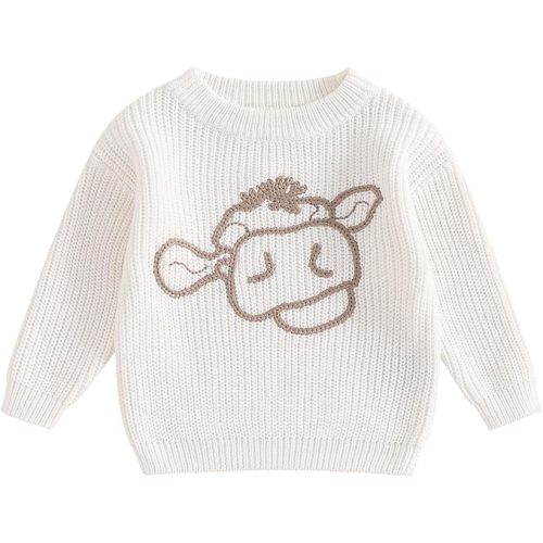 Toddler Boy Girl Western Sweaters Infant Baby Cute Highland Cow Embroidery Jumper Long Sleeve Knitted Pullover Tops