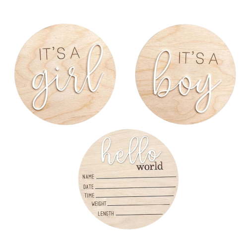 Announcement Wooden Sign Set Gender Reveal Welcome Nursery Keepsake Baby Name Props Round Birth Celebration Ornament