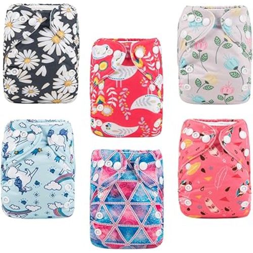 ALVABABY 6pcs with 12 Inserts Baby Cloth Diapers Pocket Newborn Diaper for Less Than 12pounds Baby Snaps Cloth Diapers Nappy