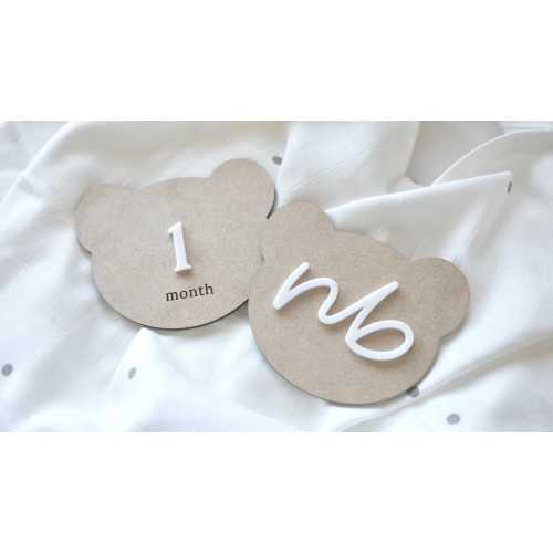Wooden Baby Milestone Cards // Teddy Bear Milestone Set / Interchangeable Milestone Cards, Wood Baby Monthly Milestone Markers, Reusable
