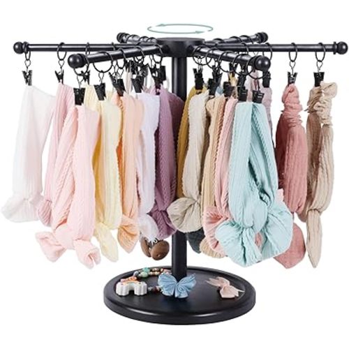 POVETIRE Headband Holder Bow Organizer for Girls, Rotating 360 Hair accessories Organizer Storage Baby Headband Display Stand Hair Bow Rack for Toddler Nursery Decor