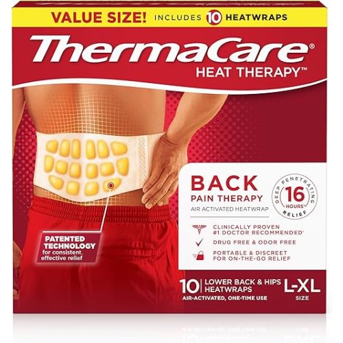 ThermaCare Advanced Back & Hip Therapy Adhesive HeatWraps, Disposable Heat Therapy Patches, Heat Pads for Instant Muscle & Herniated Disc Pain Relief, HSA/FSA Eligible & Approved, L/XL, 10 Count