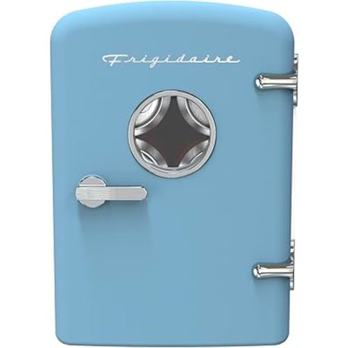 Frigidaire Retro 9-Can Mini Personal Fridge Portable Cooler for Car, Office, Bedroom, Dorm Room, or Cabin, 11.8" D x 7.1" W x 10.1" H, BLUE