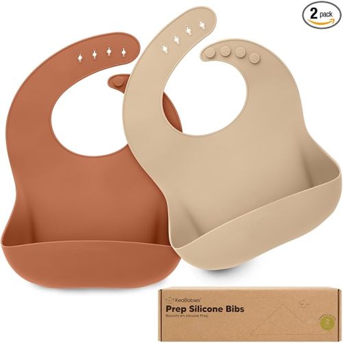 KeaBabies 2-Pack Silicone Bibs for Babies, Toddlers Girl, Boy – Sturdy Food-Grade Baby Bibs for Eating, Large Food Catcher, Clean & Put On Easily, Waterproof Toddler Feeding Essentials (Terracotta)