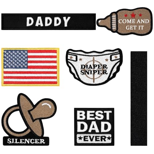 Maiteenly 6 Pcs Daddy Tactical Patches Hook and Loop Patch for Dad Tactical Patches Include Pacifier, Bottle, and Flag for Hats Coats Diaper Bags Father's Day Gift(Adorable Daddy,Brown)