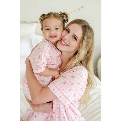 Girls' Two-Piece Bamboo Flare Lounge Set in Primrose Plaid | Caden Lane