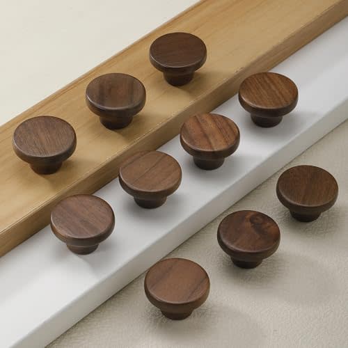 AENZOOY 10 Pack 1.53 Inch (39 mm) Round Walnut Wood Single Hole Drawer Handles, Cabinet Knobs 1 Hole Hardware Handles Decorative Furniture Knobs for Dresser Wardrobes