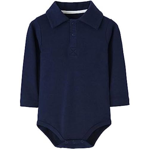 Teach Leanbh Infant Baby Polo Bodysuit Cotton Long Sleeve Pure Color Shirt 3-24 Months (6 Months, Navy)
