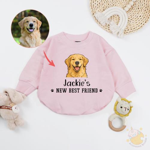 Custom Pet Portrait Baby Romper, New Best Friend Baby Bodysuit, Protected By Dog Baby Romper, Custom Dog Name Baby Outfit, Baby Shower Gift