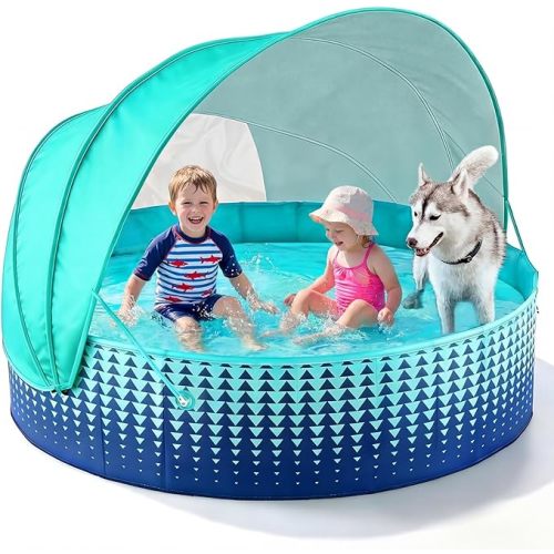 Jasonwell Kiddie Baby Pool with Canopy - Foldable Infant Toddler Kids Pool with Shade Baby Beach Essentials Tent Swimming Wading Pools for Toddlers 1-3 + Kids Dogs Ball Pit Backyard Water Play G, 63"