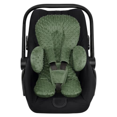Infant Car Seat Insert for Newborn Boys Girls, Extra Thick & Soft Minky Preemie Car Seat Head Body Support Cushion with Strap Pads, Perfect for Stroller, Baby Swing, Bouncer, 2-in-1 Reversible, Green
