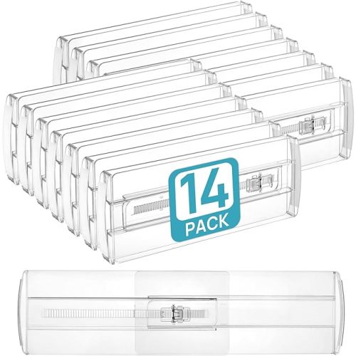 Vtopmart 14 Pack Drawer Dividers for Clothes, Adjustable 4" High Expandable from 10.2"-16.6" Dresser Drawer Organizer, Clear Plastic Separators for Dresser, Baby Clothing, Cosmetic and Office Storage