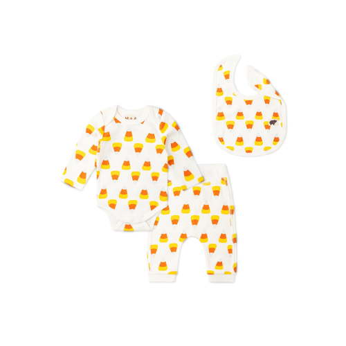 M+A by Monica + Andy Organic Cotton Gender Neutral Halloween First Moves Bodysuit + Groove Pant + Bib Set, Sizes Newborn -24 Months