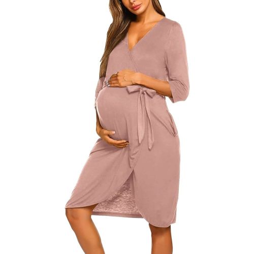 Ekouaer Maternity Robe Nursing Robes for Hospital Labor Delivery V Neck Pregnancy Bathrobe Womens Postpartum Nightgown