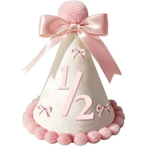 Pink Bow 1/2 Birthday Hat Girls Crown Themed Half Birthday Decorations Princess Bow Hat Cake Smash