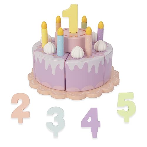 Pretend Play Food for Toddlers 2-5,Wooden Birthday Fake Cake with Candles and Numbers,Tea Party Learning Kitchen Gift Toys for Boys Girls (Cream Cake)