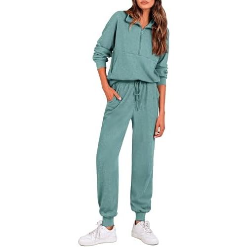 PRETTYGARDEN Airport Travel Outfit Women Ribbed Knit Matching Lounge Sets