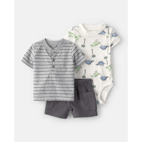 Baby Boy 3-Dinosaur Outfit Set - Grey/White | Carter's