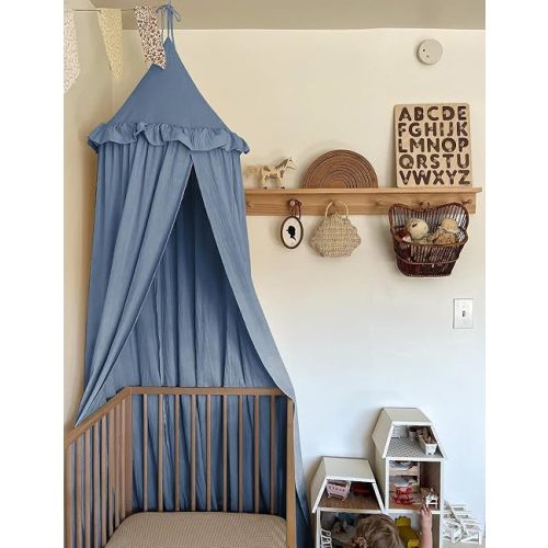 JIKAL Kids Bed Canopy with Ruffles Cotton Hanging Tent Frills Curtain Net for Baby Nursery Room Children Reading Nook Decor