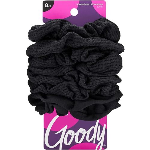 Goody Ouchless Jersey Scrunchies, 8 Ct, Black, Damage-Free, Dentless & Secure Hold Ties, Gentle Hair Accessories for Women & Men, All Day Comfort, All Hair Types