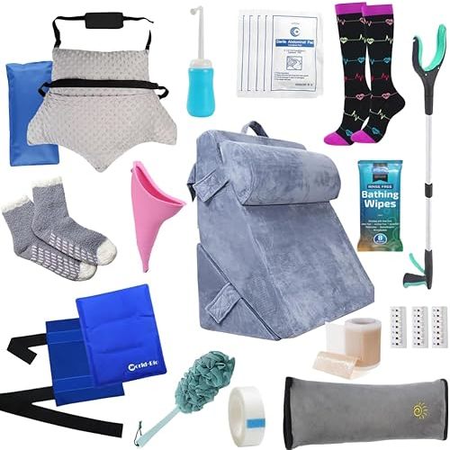 C-Section Recovery Kit, 22-Piece Postpartum Cesarean Supplies with Wedge, C-Section, and Seatbelt Pillow - Compression Socks, Peri Bottle, ABD Pads and Must Haves