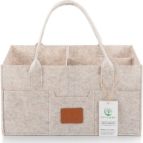 Baby Diaper Caddy - Enlarge Nursery Storage Bin and Car Organizer for Diapers and Wipes - Storage Basket for Newborn Essentials, Gift for Baby Shower and Registry Must(Oatmeal)