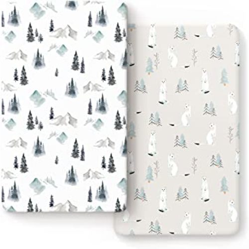 Stretch Ultra Soft Jersey Knit Fitted Crib Sheets Set 2 Pack, Fits All Standard Crib Mattress Pads Safe and Snug, Pretty Crib Sheet for Baby, Cute Wild Forest Mongooses