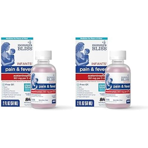 Mommy's Bliss Infants' Pain and Fever Reducer, Baby Acetaminophen, Dye-Free Medicine, Infant Fever Reducer, Delicious Mixed Berry Flavor, Ages 2+, 2 Fluid Ounces (Pack of 2)