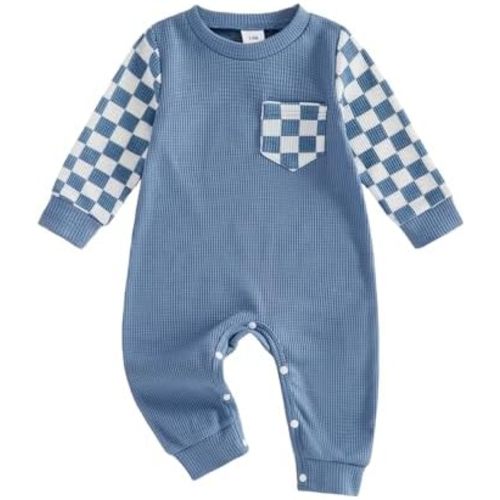 Tsultryofs Baby Boy Girl Jumpsuit Plaid Print Newborn Infant Fall Romper