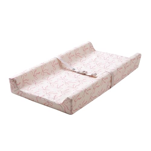 Tiny Twinkle Diaper Changing Pad for Dresser & Nursery Table – Waterproof, Wipeable & Mess-Proof Baby Changing Pad with Safety Strap, Non-Slip Base & Removable Washable Cover(Bows)