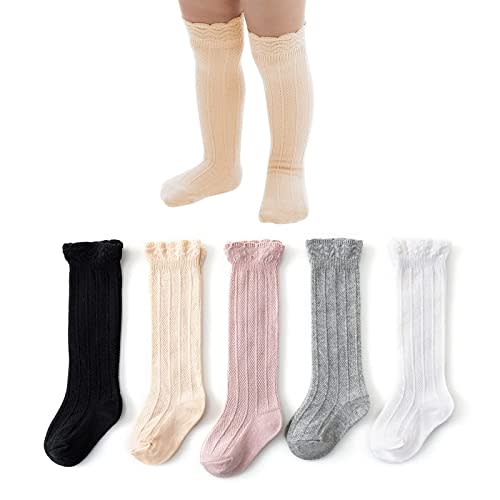 American Trends Baby Knee High Socks - Girls & Boys Newborn to Toddlers - Ruffled Tube Socks
