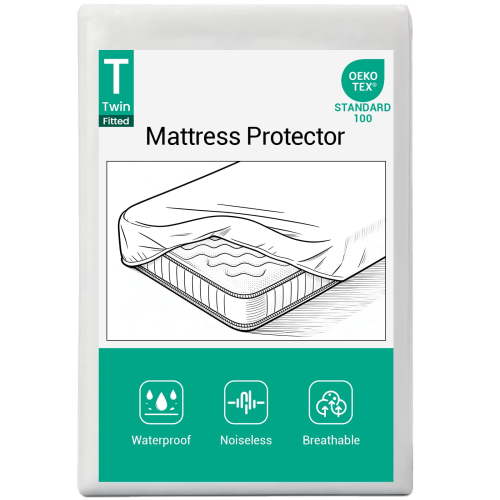 Ophanie Twin Size Fitted Mattress Protector, Waterproof, Breathable, Noiseless Bed Cover, 6"-14" Deep Pocket, White, for Home, Dorms, and Hotels