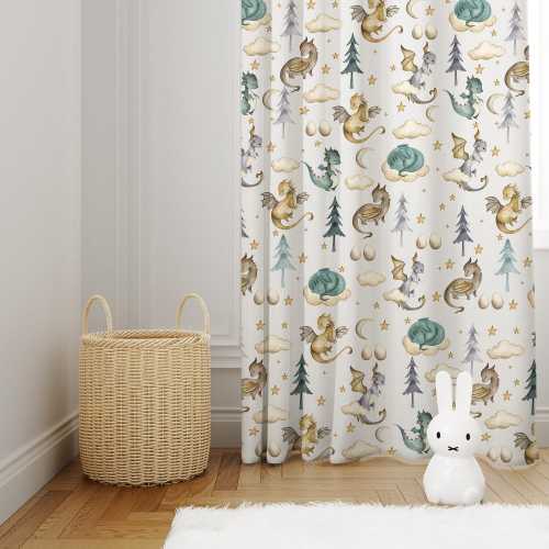 Little Dragon Nursery Curtains, Animal Kids Bedroom Curtains, Nursery Decor, Baby Room Curtains,Bedroom Living Room Curtains,Window Curtains