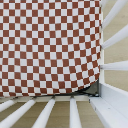 Rust Checkered Bamboo Stretch Crib Sheet