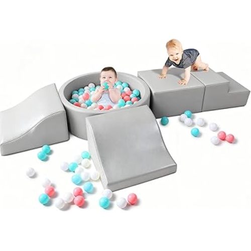 Foam Climbing Blocks for Toddler: with 4-Piece PU Leather Climbing Toys and a Ball Pit - Foam Ball Pit for Toddlers - Climbing Toys Indoor for Kids Crawling