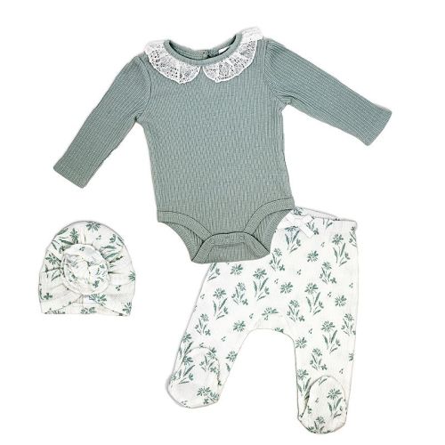 Baby Girls Take Me Home 3 Piece Layette Set, Muted Sage Floral