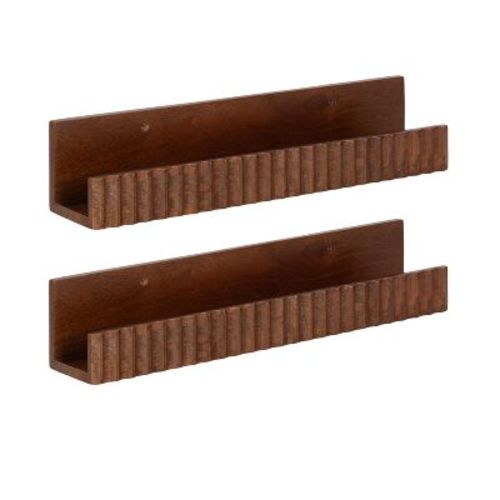 Kate and Laurel Furrow Ledge Shelf Set, Walnut Brown, 2 Piece 18 Inch