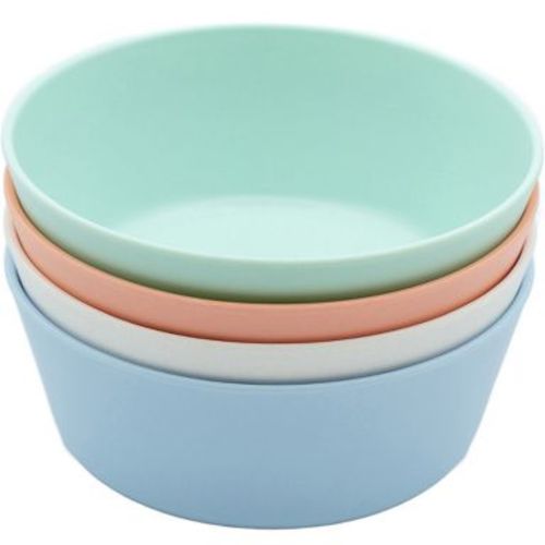 WeeSprout Bamboo Kids Bowls, Set of Four Kid-Sized Dinnerware - 10 oz, Set of 4 (Pastel Coral, Blue, Mint & Off White)