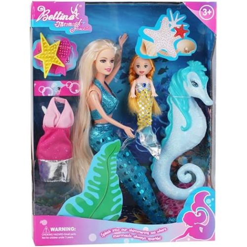 BETTINA Mermaids Princess Doll with Small Mermaid Doll & Seahorse Play Set | Mermaid Gifts for Girls|Mermaid Toys for 3 to 7 Year Olds