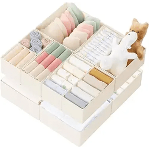 Criusia Drawer Organizer Clothes, 10 Pack Dresser Organizer for Baby Clothes, Underwear, Sock- Foldable Closet Organization and Storage Dividers Bins for Nursery, Bedroom (Beige)