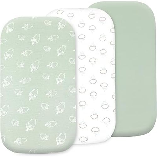 3-Pack Organic Jersey Cotton Bassinet Fitted Sheets – Fits 32 x 16 x 4 Inch Pads – Compatible with Halo, Snoo, Graco, Dream On Me, Delta – for Oval, Hourglass, and Rectangular Bassinet Mattresses