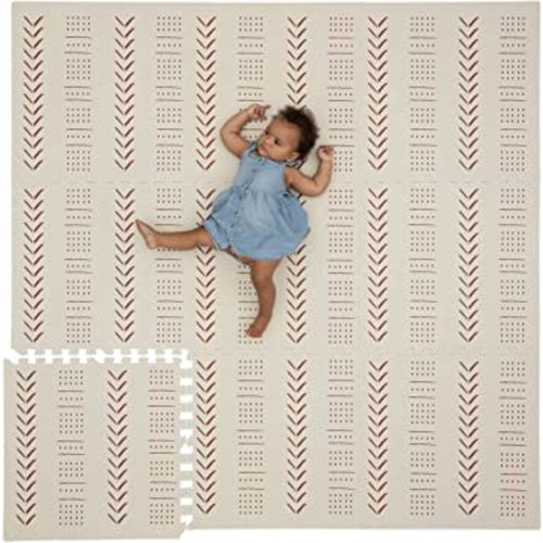 CHILDLIKE BEHAVIOR Baby Play Mat - Play Pen Tummy Time Mat & Crawling Mat Foam Play Mat for Baby with Interlocking Floor Tiles 72x72 Inches Puzzle - Baby Floor Mat Infants & Toddlers (XX-Large, Beige)