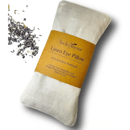 Sacksy Thyme Organic Linen Eye Pillow - Lavender & Flaxseed for Relaxation, Yoga, Stress Relief - Microwavable Heating Pad & Cool Compress - Made in USA - Gifts for Meditation