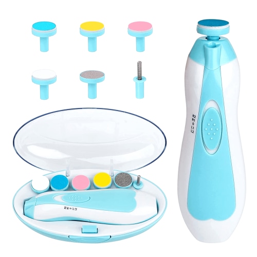 Qunlions life Baby Nail File Electric 6 in 1 Trimmer, Toddler and Adult Grooming Kit, Blue