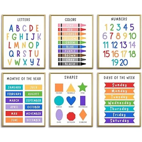 Educational Preschool Learning Posters,Alphabet ABC Posters for Toddlers Classroom Playroom Wall Art Decor,Counting Chart for Kindergarten,Pre K Learning Poster for Toddlers 1-3 Homeschool Supplies