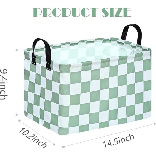 Sage Checkered Storage Basket Baby Toys Organizer Bins Decorative Gifts Bakset Waterproof Nursery Hamper Women Storage Cube Kids Laundry Basket for Home/Dorm/Kitchen/Pet/Office/Closet/Shelf/