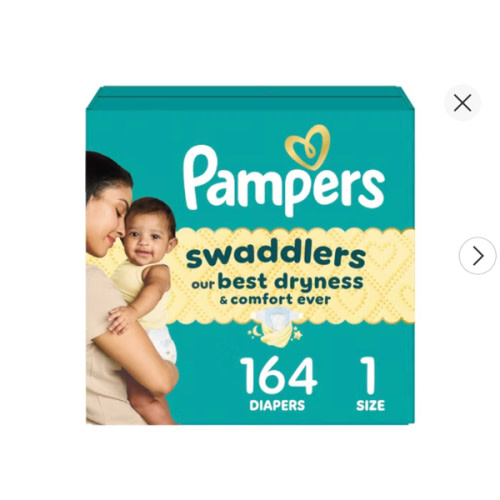 Pampers Swaddlers Diapers, Size 1 (8-14 lbs), 164 Count, Absorbent, Keeps Baby Dry and Comfortable, Skin Safe Disposable Baby Diaper
