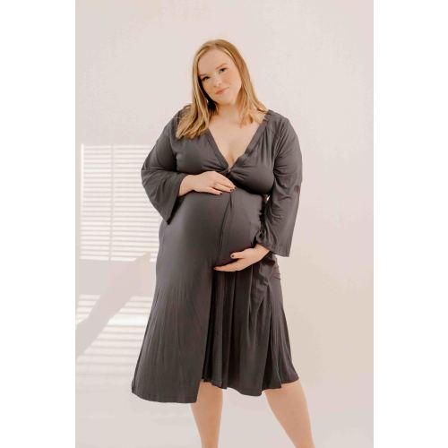 Amelia Labor & Postpartum Gown in Charcoal Grey – Lila