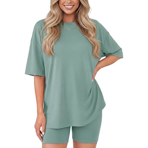 ZOOSIXX 2 Piece Sets for Women Summer - Oversized T-Shirt and Biker Shorts Lounge Sets Matching Outfit for Travel Casual